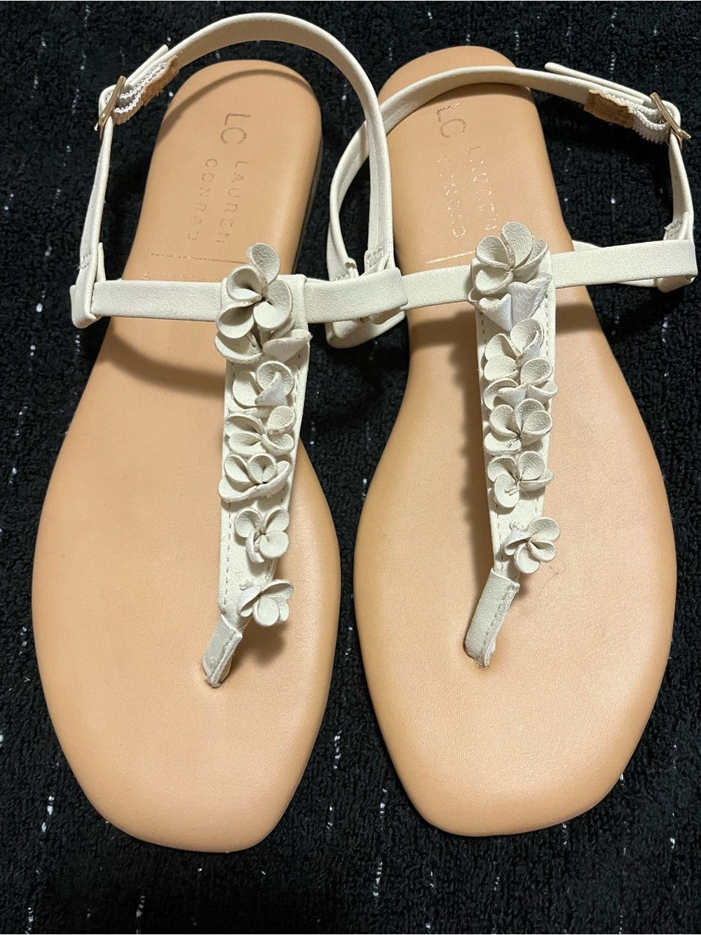 Kohl's Cream Floral T-Strap Sandals